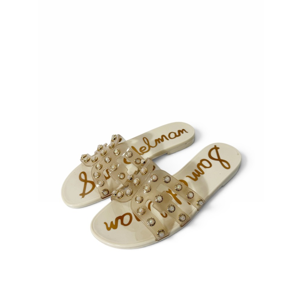 Sam Edelman Bay Jelly Transparent Ivory Pearl Crystal Studded Slide Sandals Sz 7